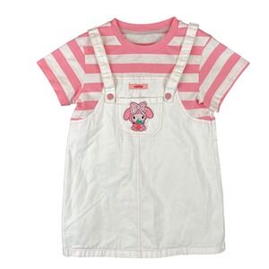 Meesii Girls My Melody Pink Striped Pinafore Dress White Size 7 Short Sleeve